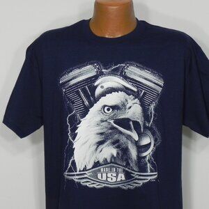 Gildan Black T-shirt with Eagle and Harley Engine Size L